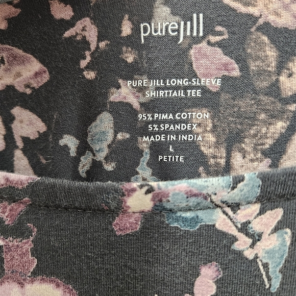 J.Jill Pure Jill Long Sleeve Shirttail Tee PurpleGray Floral Print Women’s Large - Picture 5 of 9